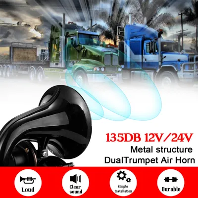 Zdjęcie produktu dla Ciężarówka 135db Głośny klakson 12/24V SuperGłośny klakson z elektrycznym zaworem płaskim do samochodów osobowych i ciężarowych