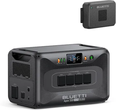 Immagine prodotto di Generatore solare BLUETTI Apex 300 & Charger 2, batteria di riserva da 2764,8 Wh, caricabatterie con alternatore da 1200 W, ricarica rapida in auto in 2,8 ore per viaggi in auto e emergenze