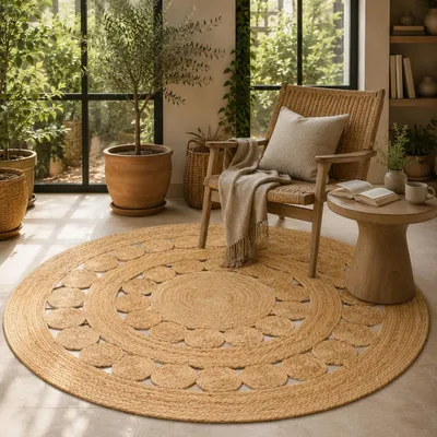 Produktbild von Jute Salsa Naturtrend Rund – Handgefertigter Naturfaser Teppich, Größe:160 cm Rund