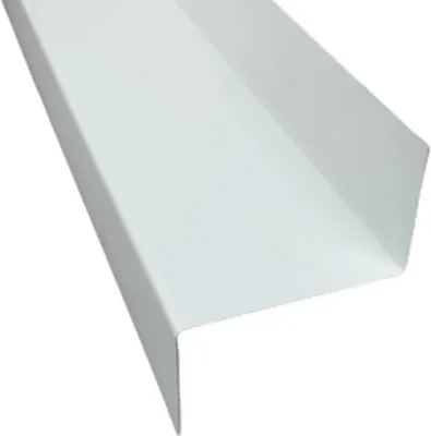 A white metal profile piece, likely a corner or edge protector, is shown against a white background.