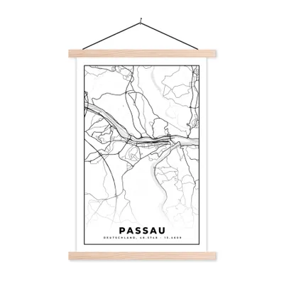 Produktbild von MuchoWow® Textilposter Karte - Passau - Stadtplan - Karte 40x60 cm mit holzfarbenen Rahmen - Poster