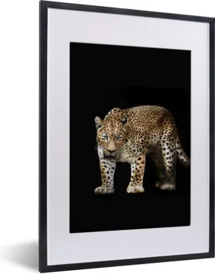 Produktbild von MuchoWow® Gerahmtes Poster Leopard - Schwarz - Tiere 30x40 cm - Poster mit Schwarzem Bilderrahmen Wandposter Rahmen Foto Bilder - Wandposter Schlafzimmer
