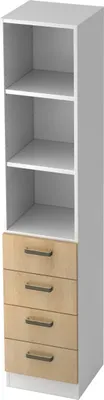 Produktbild von bümö office Schubladen Kombi - 4 Schübe - Griff: Streifengriff (Kunststoff), Nachbildung: Weiß/Eiche