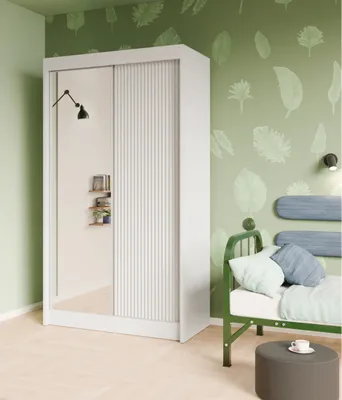 Produktbild von Schwebetürenschrank, 2-türig Kleiderschrank und Spiegel, Moderne Garderobe, Schrank in Größe: 120 x 215 x 61 cm