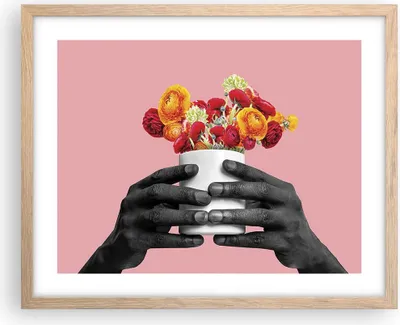 Produktbild von Gerahmtes Poster - Rahmen in heller Eiche - Schwarz Hände Blumen - 50x40 cm - Wand Bild - Wanddeko - Wandbilder - Kunstposter - Wandposter - Bilderrahmen - Bilder - Kunstdruck - P2NAA50x40-4706