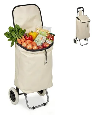 Obrázok produktu pre Skladací nákupný vozík Relaxdays, odnímateľná taška 28 l, nákupný vozík s kolieskami, rozmery 92,5 x 42 x 28 cm, béžový