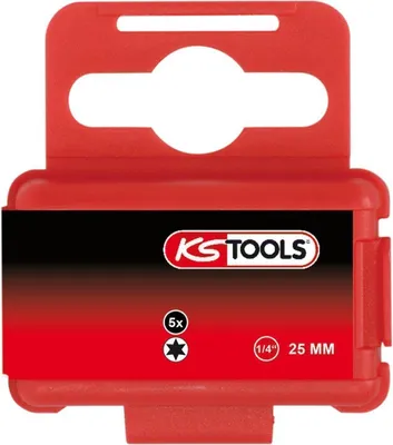 A red plastic case containing KS Tools bits.