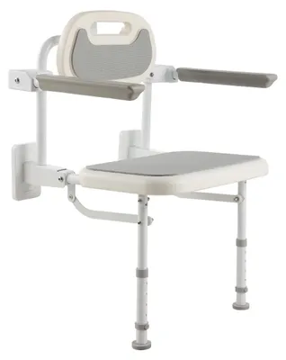 Produktbild von Duschsitz - Zur Wandmontage - Klappbar - Rückenlehne - Armlehnen - Verstellbare Beine - Bis 150 kg belastbar - Für Senioren
