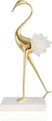 Produktbild von Vogelstatuette mit Bergkristall Luxusdeko 30cm Marmorfigur