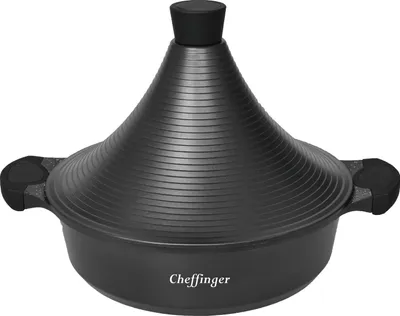 Image de Tajine en fonte d'aluminium Ø28cm, induction, poignées en silicone, cocotte-minute, noir