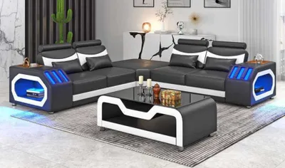 Produktbild von Eckgarnitur Ecksofa L Form Ledersofa Couch Sofa Schwarz Luxus Moderne