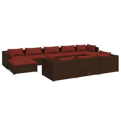 Obrázok produktu pre vidaXL 10-dielna záhradná súprava s vankúšmi Brown Poly Rattan