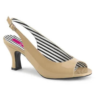 Produktbild von JENNA-02 Pleaser Pink Label elegante Damen Slingback Peep Toe Pumps creme Lack Spulenabsatz