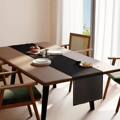 Immagine prodotto di Tovaglietta morbida e soffice con bordi elastici, 60 x 140 cm, nera - elegante tovaglia per feste in salotto - tovaglia facilmente lavabile in morbido cotone