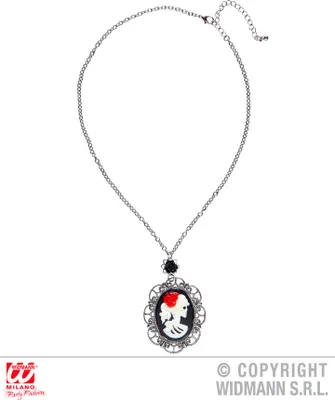 Immagine prodotto di Collana rosa nera + cammeo teschio