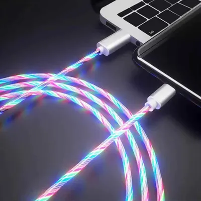 Image de Câble de recharge USB LED 3-en-1 RGB, multicolore, lumineux, Micro USB-C pour Apple iPhone et Samsung, 1 m