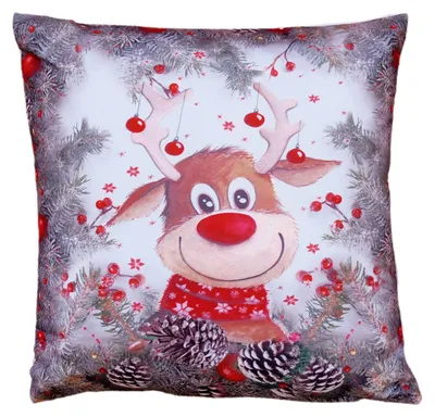 Produktbild von Kissenhülle mit Druckmotiv Elch mit roter Nase 40 x 40 cm Kissenhülle