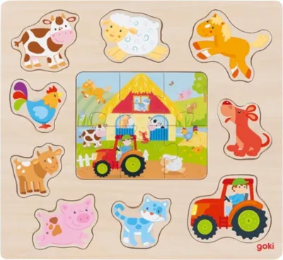 Zdjęcie produktu dla Drewniane puzzle GOKI + puzzle zwierzęta z farmy