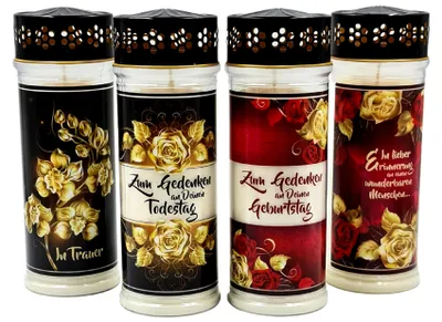 Produktbild von 4er SET Premium 7 Tage Design Grablicht " Geburtstag u. Todestag "