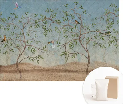 Obrázek produktu pro Samolepicí fototapeta – nástěnné malby do obývacího pokoje – 152 x 104 cm – dekorativní fólie na stěny – moderní design pro výzdobu stěn – tapety do interiérů – ptáci na stromech