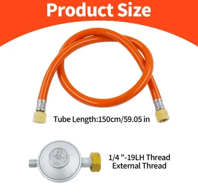 Image de Tuyau de gaz avec régulateur de pression, 150 cm, pour barbecue et camping