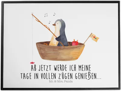 Produktbild von Mr. & Mrs. Panda Schreibunterlage Pinguin Angelboot - Weiß - Geschenk, Optimistisch, tischpad, Boot, schreibtischunterlagen, Pinguine, schreibtischunterlage, Angeln