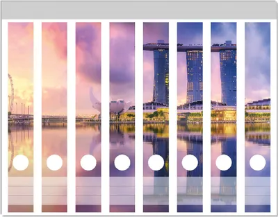 Produktbild von Wallario Ordnerrücken Sticker, selbstklebend für schmale Ordner, 8 Stück, Motiv Abenddämmerung in Singapur