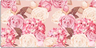 Produktbild von Schreibtischmatte Tischunterlage 90x45 cm Mauspad - Rosen und Hortensien