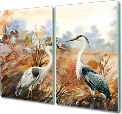 Produktbild von Coloray Kochplattenabdeckung Herdabdeckplatte 2x30x52 cm Hackbrett Schneidebrett Küchenbrett - Ziervögel