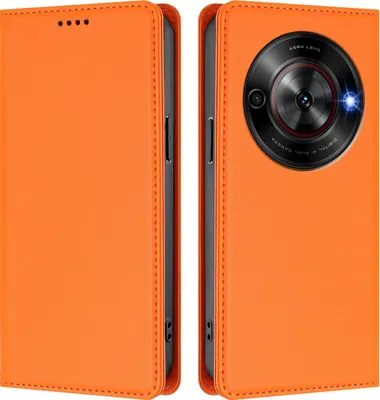 Produktbild von Handyhülle für ZTE Blade A75 5G, Kunstleder Klapphülle Stoßfeste Magnetische Hülle mit Ständer Orange