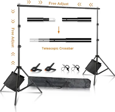 Obrázek produktu pro Stojan na pozadí, nastavitelná výška 79 cm - 260 cm, nosnost 4 kg, flexibilní pytel s pískem, 2x3M