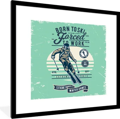 Produktbild von MuchoWow® MuchoWow® Gerahmtes Poster Ski - Sport - Retro 40x40 cm - Poster mit zchwarzem Bilderrahmen - Poster - Plakat im Rahmen