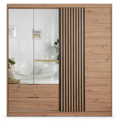 Produktbild von Masseno Drehtürenschrank AKALI 203/213/60 cm 3-türig mit Spiegel Eiche Artisan