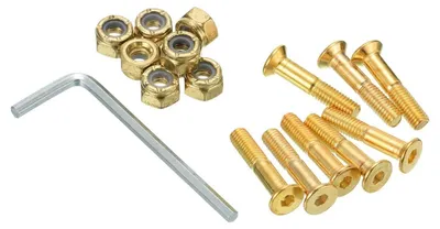 Immagine prodotto di Kit di accessori per skateboard: set di viti, dadi e chiave inglese, colore oro, diametro 25 mm, confezione da 8 pezzi
