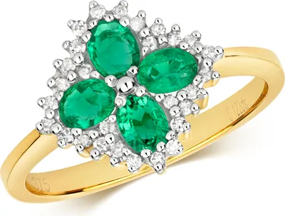Produktbild von Exquisiter 9 Karat (375) Gold Blume Damen - Diamant Ring Brillant-Schliff 0.11 Karat H - PK mit Smaragd, 49 (15.6); TRS28698RSJ