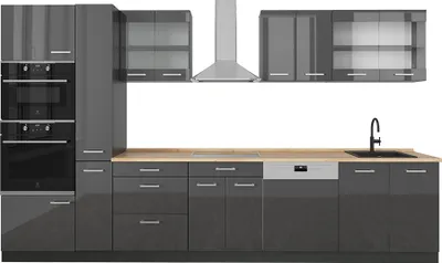 Produktbild von Küchenzeile Vicco R-Line Anthrazit Hochglanz/Anthrazit 350 cm ohne Arbeitsplatte, Model 53660