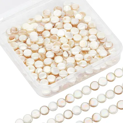 Muschelperlen 6 mm, 252 Stück, flach rund, für Schmuck DIY