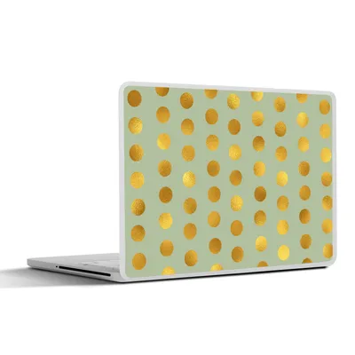 Produktbild von MuchoWow® Laptop Aufkleber Sticker Cover Muster - Grün - Gold - Tupfen 31x22.5 cm - Laptop-Deko