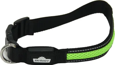 Produktbild von Dehner Lieblinge LED-Hundehalsband Flash Collar, Länge 63 cm, Höhe 2.5 cm, Mesh-Stoff, schwarz/grün