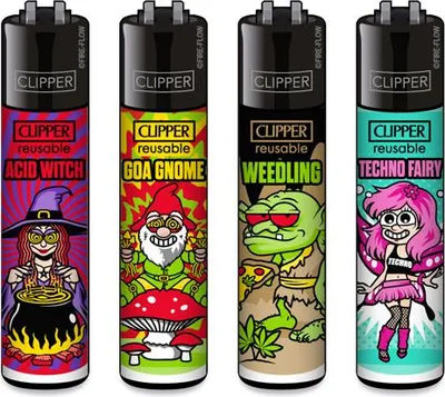 Produktbild von Clipper Reibrad Feuerzeuge Fantasy World, 4 Stück
