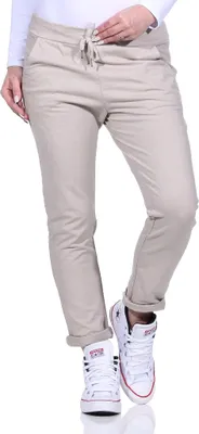 Produktbild von 354 Mississhop Jogginghose Damen Baumwolle | Sporthose Lang Slim Fit | Sweatpants Women Baggy High Waist | Laufhosen mit Seitentaschen | Freizeithose Frauen | Trainingshose Fitness Jogger Beige