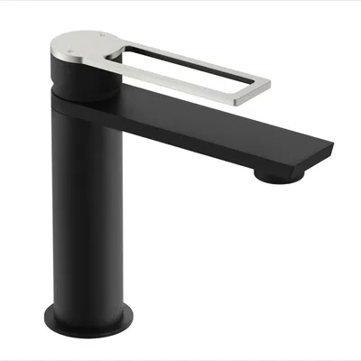 Produktbild von Lenz MINA Waschtischarmatur – Zweifarbig Edelstahl/Schwarz, Anti-Fingerabdruck, Easy-Clean Pop-Up, schwenkbare Mischdüse, 46013051