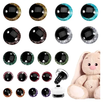 Produktbild von 20 Stück Sicherheitsaugen für Häkeltiere, Puppenaugen mit Glitzer, 12-20mm bunte Sicherheitsaugen, Puppenaugen mit Unterlegscheiben für DIY-Bastelarbeiten