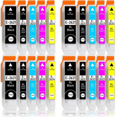 A collection of ink cartridges arranged in two rows.