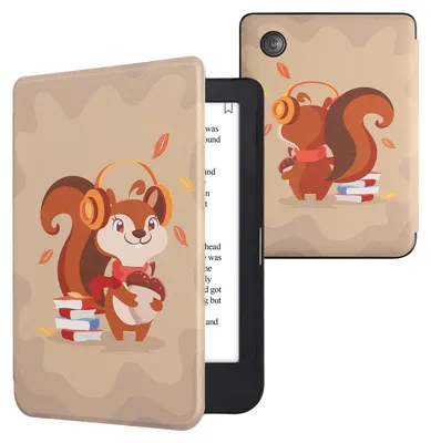 Produktbild von kwmobile Schutzhülle für Kobo Clara 2E / Tolino Shine 4 Hülle - eReader Flip Case mit Auto Sleep Funktion - Süßes Eichhörnchen mit Braun Rot Beige