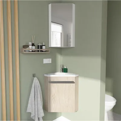 Produktbild von SKINO Eckwaschbecken + Badezimmerschrank