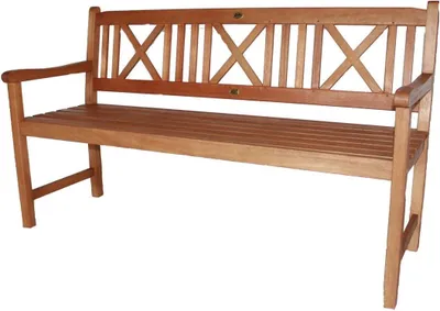 A wooden garden bench on a white background.