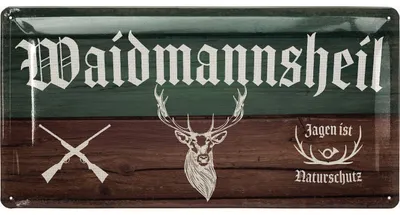 Produktbild von Jäger Blechschild retro WAIDMANNSHEIL - Schild Jäger als Geschenk für Männer - Schützenfest Deko Schild für Partykeller als Bardeko