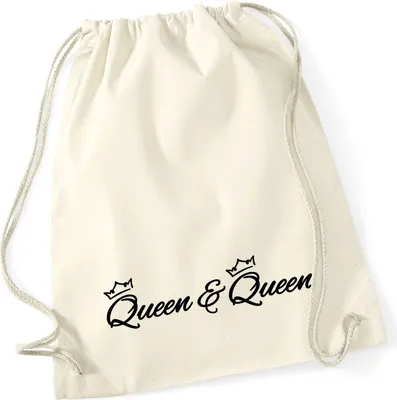 Produktbild von Huuraa Turnbeutel Queen & Queen Krone 12 Liter Natural Baumwolle Rucksack Geschenkidee