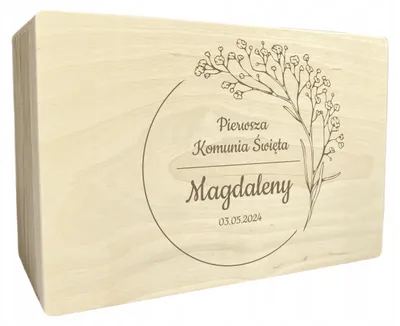 Produktbild von Holzbox Kommunion personalisiert mit Gravur 40x30 cm